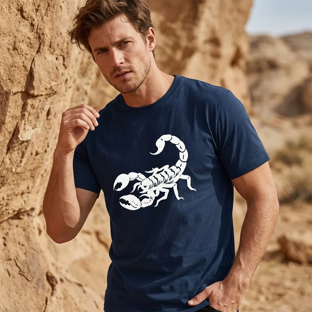 Men  Scorpio Zodiac Graphic T Shirt Vintage Insect Print Short Sleeve Casual Loose Fit Cotton Tops