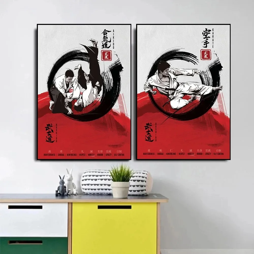 Aikido Jiu Jitsu Judo Karate Poster Japan Judo  Canvas  Wall Pictures for Living Room Dojo Room Decor Gift Cuadros