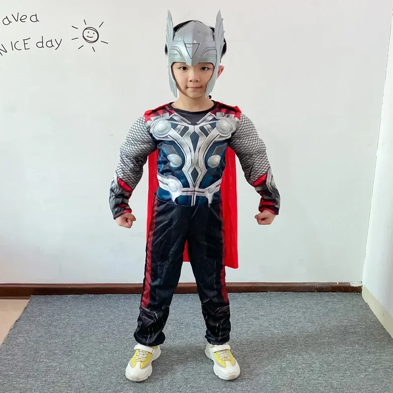 3 pçs crianças meninos thor macacão muscular cosplay trajes filmes personagem super-herói halloween roupas de desempenho de palco das crianças