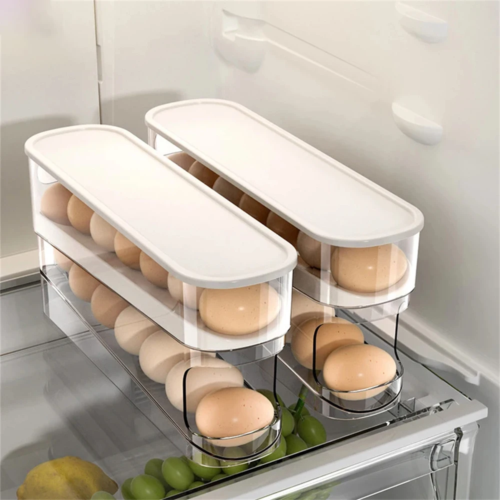 1PC Slide Type Egg Carton Double Automatic Egg Roller Refrigerator Side Door Egg Storage Kitchen Countertop Egg Holder ﻿ - view 5