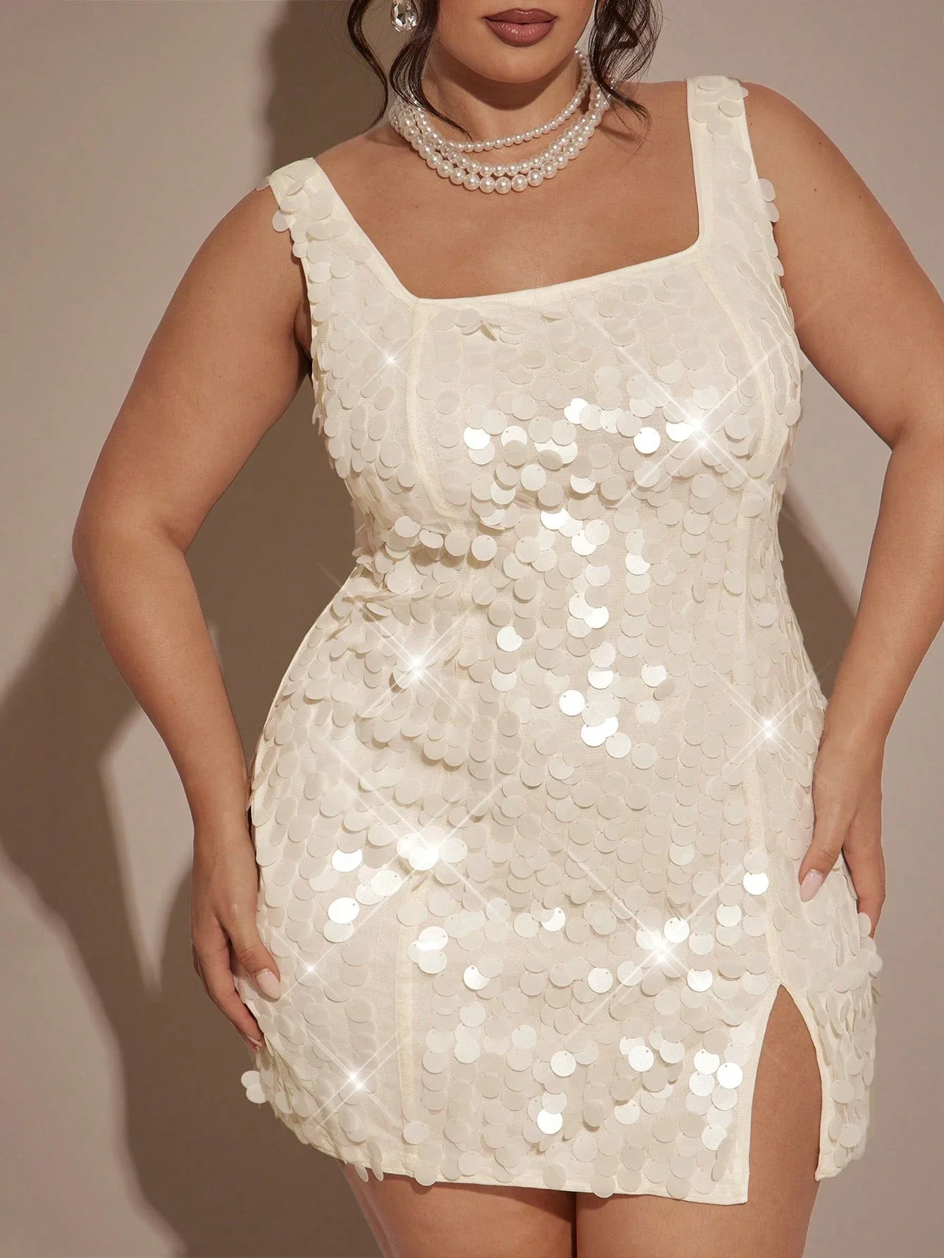 

Plus Size Women White Sequin Mini Dress For Party Night Out