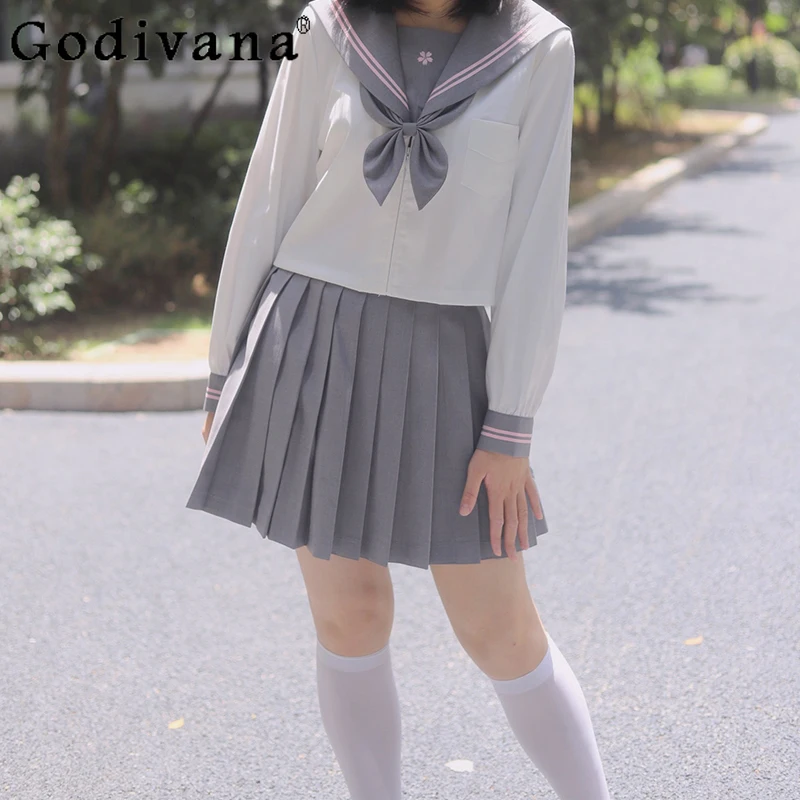 

Summer New Japanese Sweet Sailor Navy Collar Pink JK Uniform Shirt Cute Girl Versatile College Age Reduction Pleated Skirt Sets