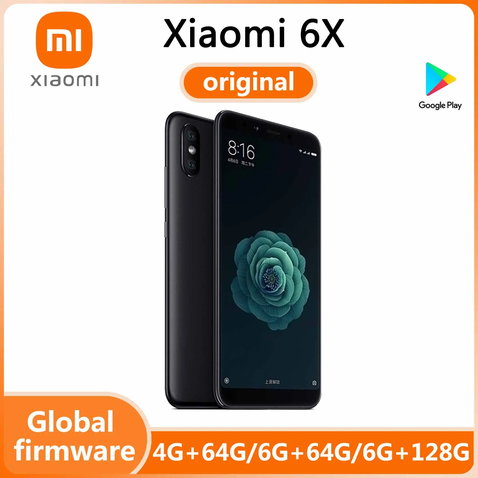 celular xiaomi mi 6X cellphone 6G 128G  Snapdragon 660 1080 x 2160 pixels Fast charging 18Wused phone