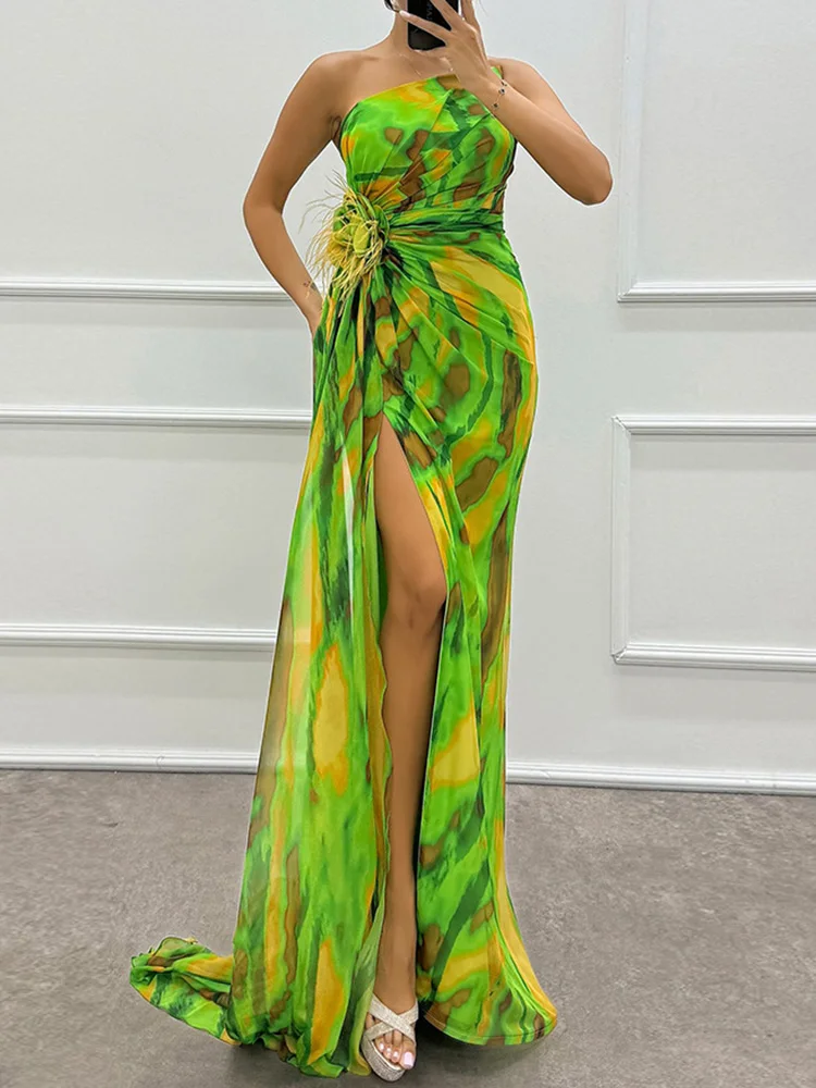 Women Summer Slim Fit Backless Maxi Dress, Holiday Sleeveless Patchwork Elegant Party Dress, 2024 Autumn High Slit Ladies Dress