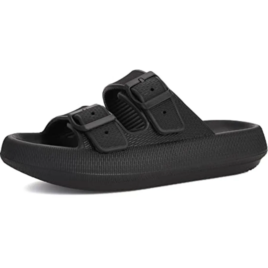 

Pillow Slippers for Women and Men Adjustable Double Buckle Shower Slides Cushioned Thick Sole Sandals