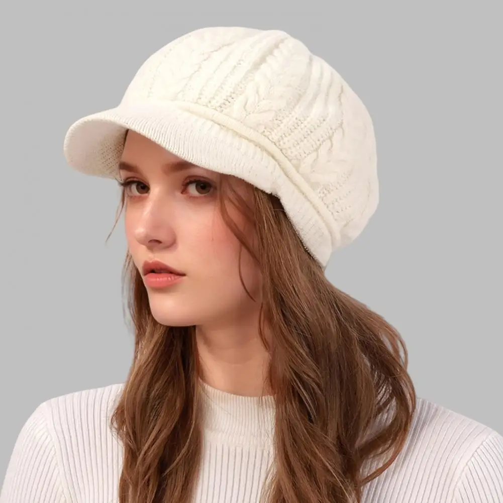 Fleece Lined Bucket Hat Winter Knitted Peaked Cap with Visor Women’s Fleece Lined Brimmed Hat Warm Autumn Weather for Heads