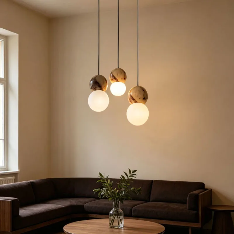 Nordic Simple Stone LED Home Decor Pendant Light Suspension Chandelier For Villa Bedroom Foyer Lighting Fixtures