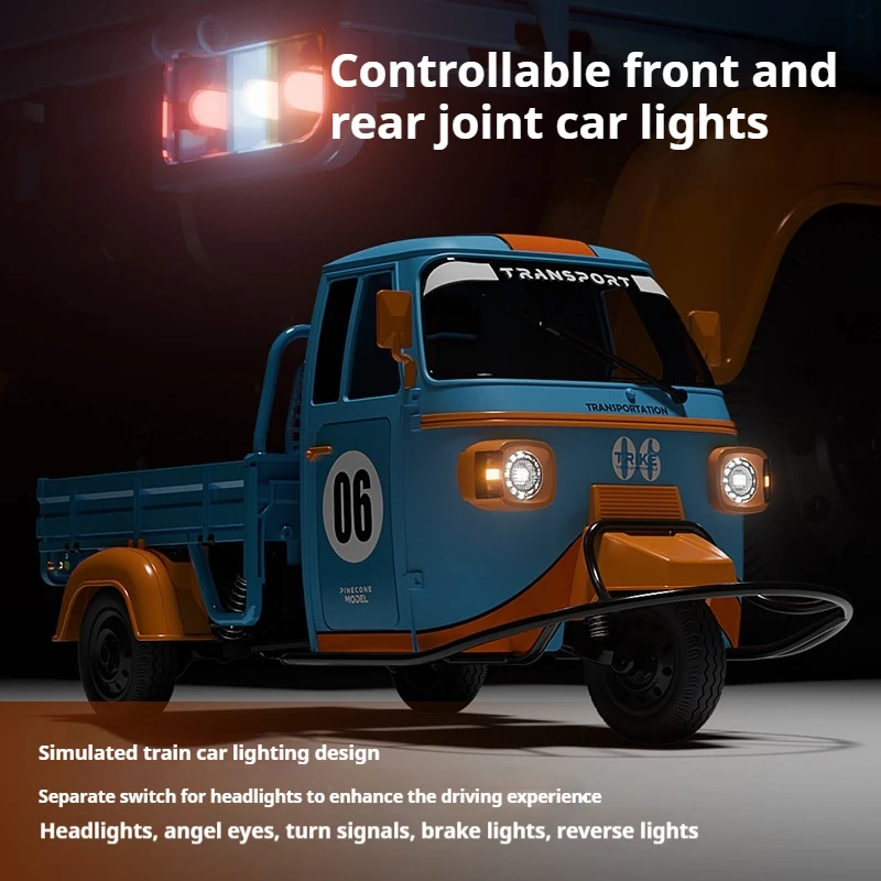 Tricycle télécommandé à grande échelle 1/10, moto à grande vitesse, nouveau camion de simulation, jouet de voiture à dérive sonore et lumineuse