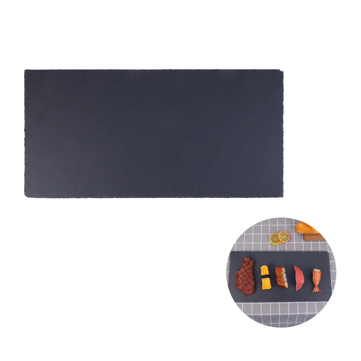 

Natural Rectangular Plate Black 40x20cm Stone Food Tray Cake Sushi Pizza Cheese Fruit Serving Natural Plate