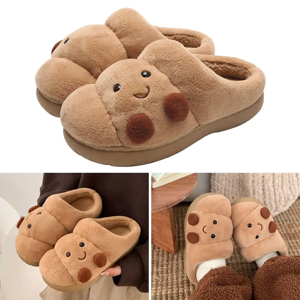 لطيف kawaii الخبز الشتاء النعال القطن لينة عدم الانزلاق الأحذية المسطحة سميكة أسفل أحذية قطنية خفيفة الوزن الشتاء