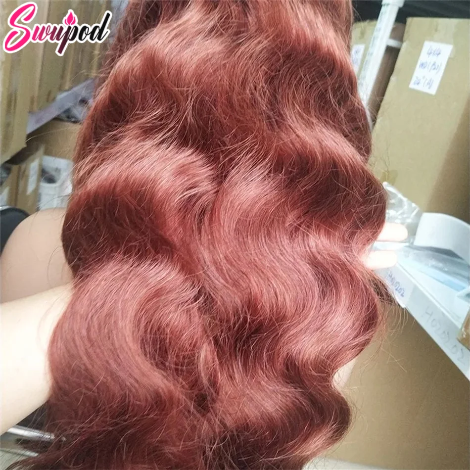 Swupod 13x4 13x6 200 Density Transparent HD Lace Front Wig for Women Body Wave Remy Human Hair 33# Reddish Brown Color Glueless