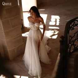 Qanz Dotted Tulle Sweetheart Wedding Dresses Elegant Classic Long Train Bridal Dresses Bride Gown Vestido De Novia Customized