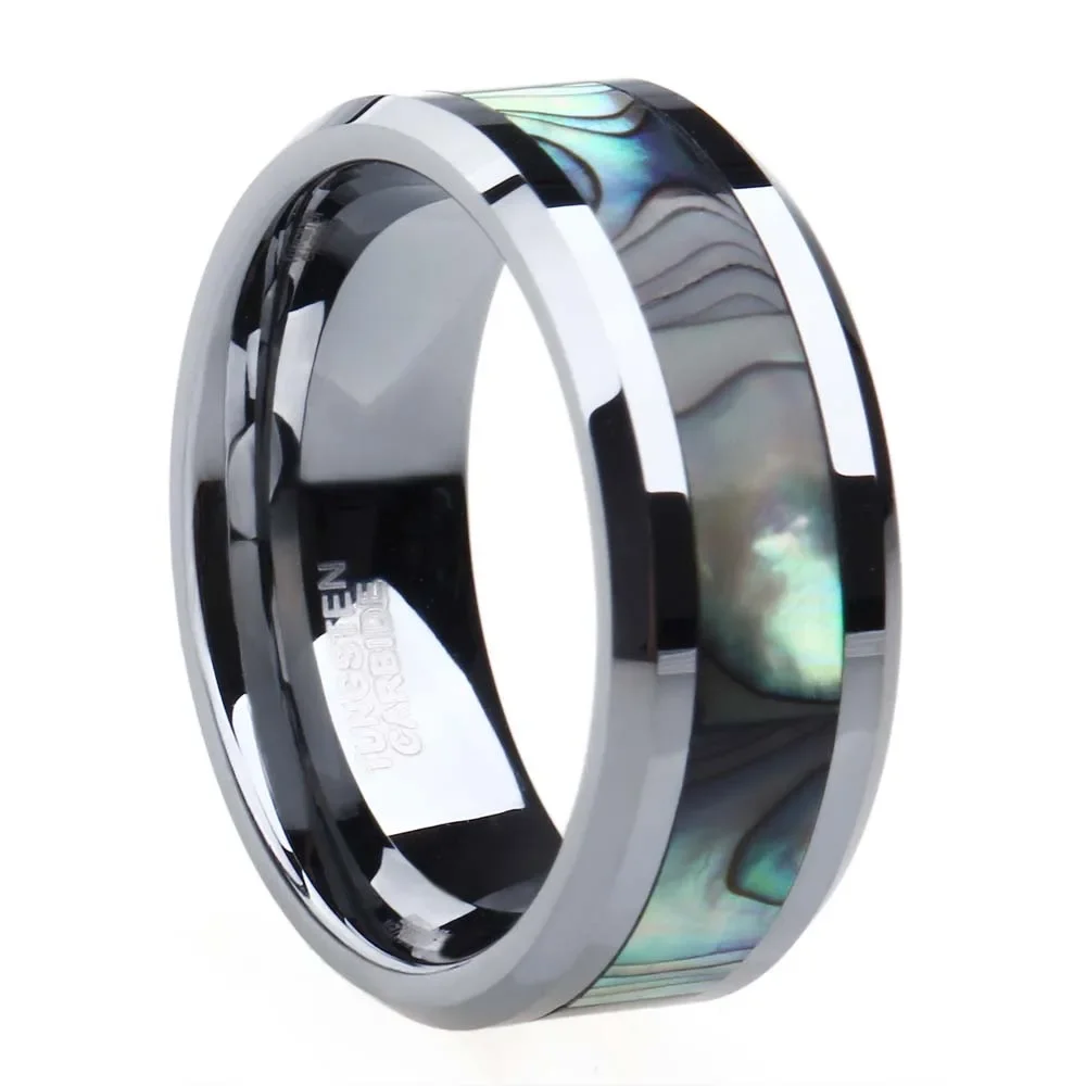 Some 6mm 8mm Ring For Couple Tungsten Ring Luxury Abalone Shell Wedding Engagement Ring Lover\'s Jewellery alliance anel boho