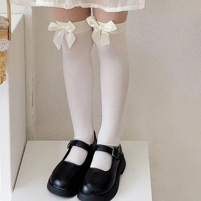 L5YF 3-13Y جوارب الطفل Bowknot التفاصيل الأطفال طول الركبة الجوارب الرضع الاطفال جوارب أنبوبية طويلة الجوارب الأنيقة #2