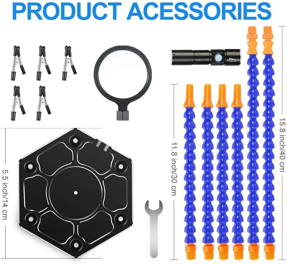 Helfende Hand beim Löten der dritten Zeiger, Schraubstock mit 6 flexiblen Armen, LED-Taschenlampe, Lupe, Aluminiumsockel für Lötarbeiten