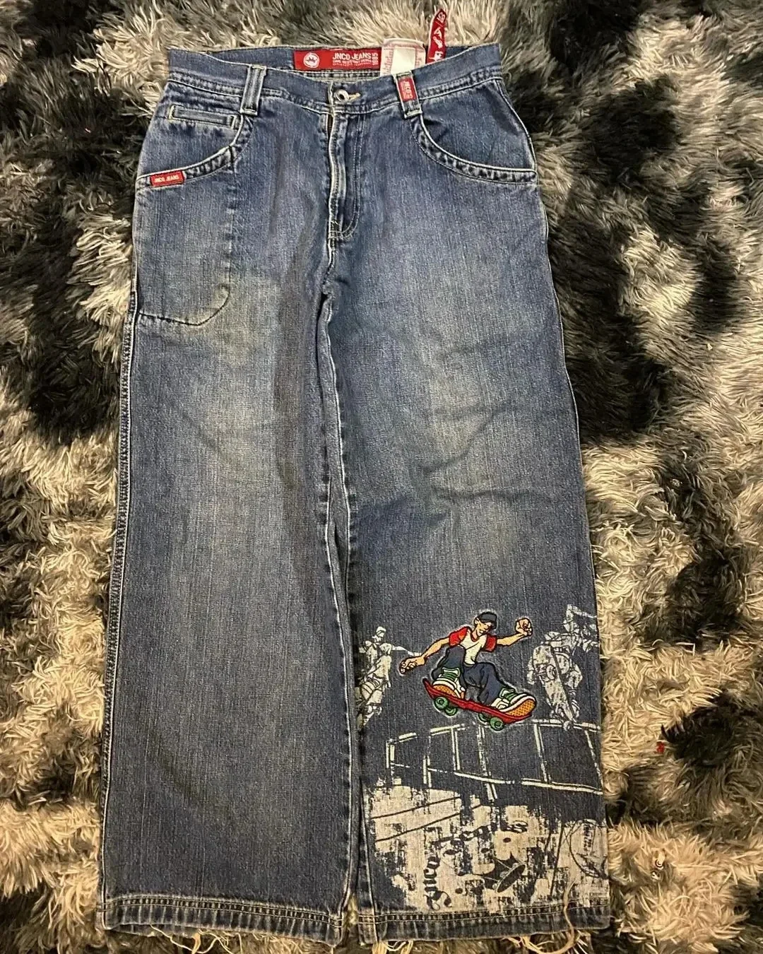 Jeans for Men JNCO Streetwear Y2K Harajuku Hip Hop Skateboard Graphic Retro Blue Baggy Jean Gothic High Waist Wide Leg Trouser