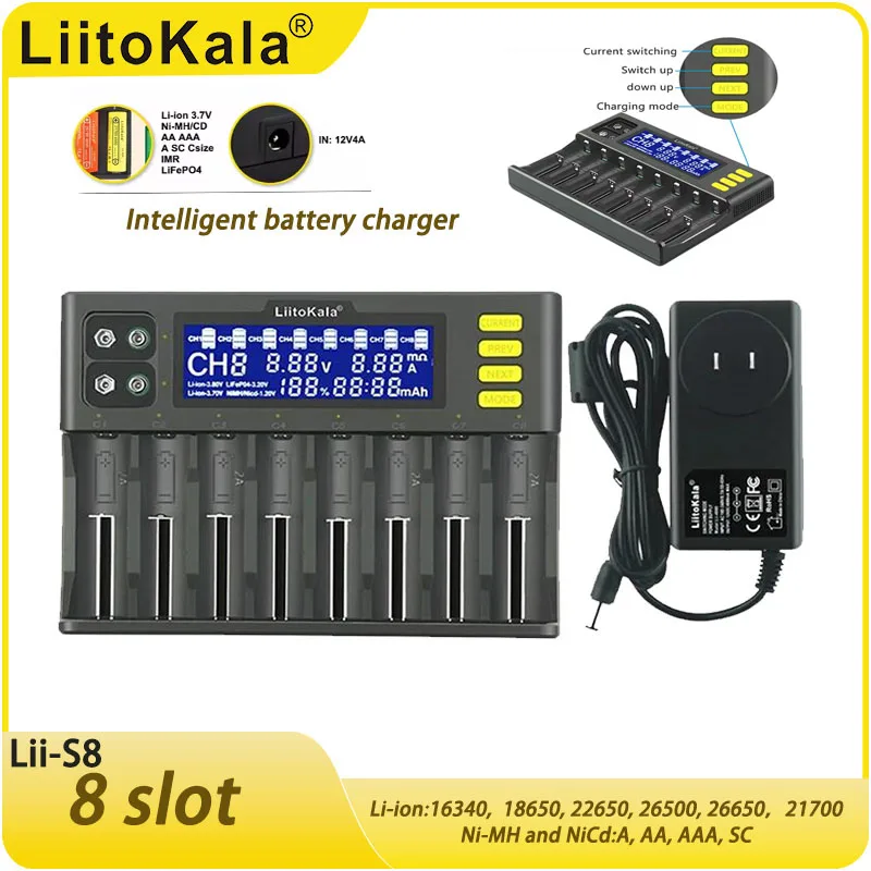 Gorący LiitoKala Lii-S8 Lii-S6 lii-S2 lii-S4 Lii-S1 podwójne gniazdo 18650 ładowarka 1.2V 3.7V 3.2V AA/AAA 26650 21700 NiMH l