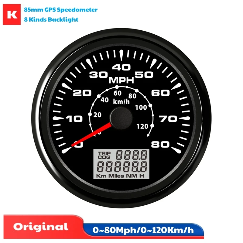 

85mm 0-80MPH GPS Speedometers 0-120Km/H Show Speed Mileometers Digital Odometers Trip Meters with 8 Kinds Backlight & Antenna