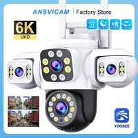 ANSVICAM 6K 12MP Outdoor WiFi Camera Triple Screen Triple Lens PTZ 360° Cam for Complete Security IP66 CCTV Surveillance Yoosee