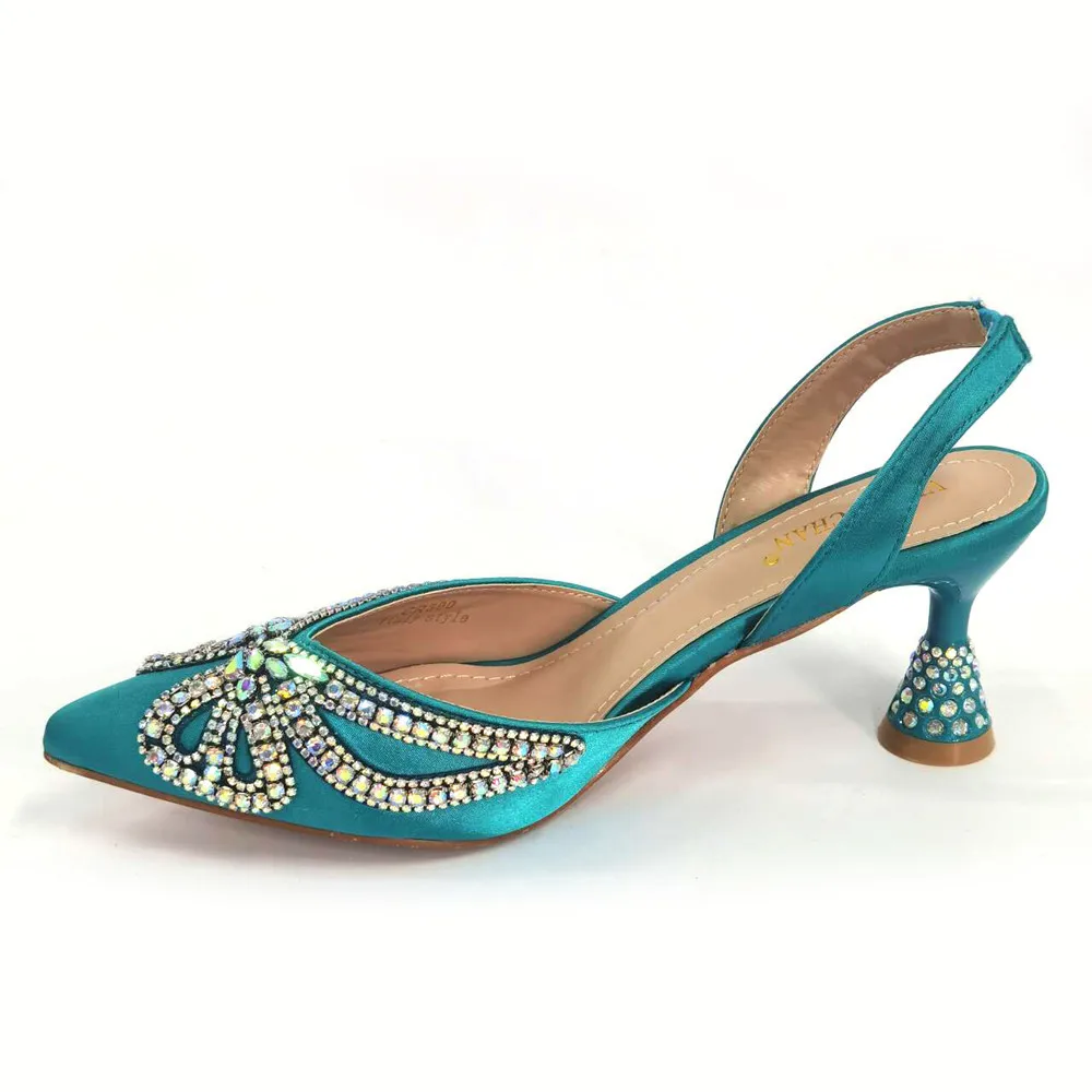 2024 Newest Hot Selling Green Color Platform Design Peep Toe Ladies Shoes Matching Bag Set For Mature Women Party Pump