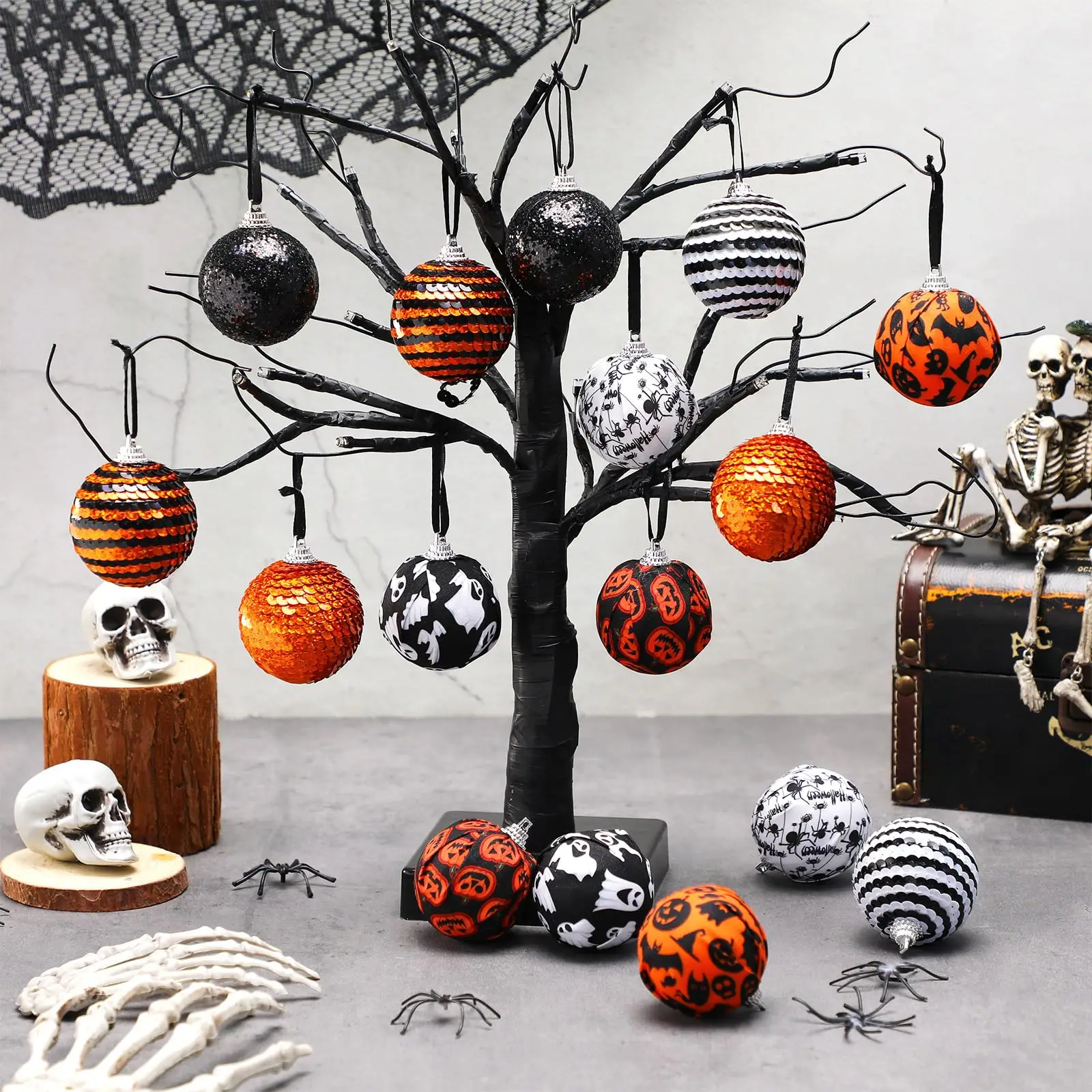 Halloween Ornaments Tree Decorations Indoor, 16ct 2 Inch Shatterproof Decorative Hanging Ball Ornaments Set for Tree
