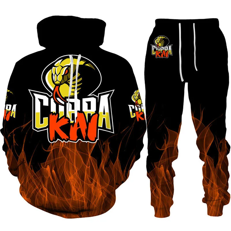 Lustiger Cobra-3D-Druck-Trainingsanzug für Herren, cooler Kapuzenpullover/Hose/Anzug, Hip Hop, 2023, modisch, langärmelig, Jogging-Sportbekleidung,