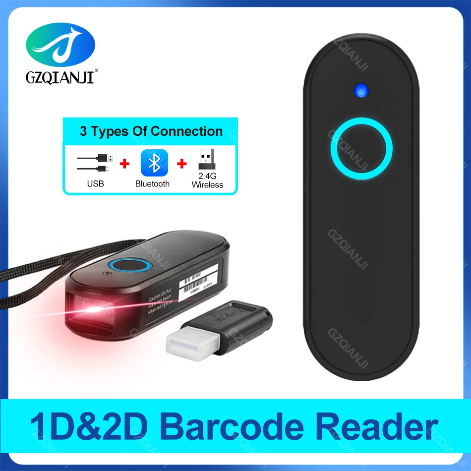 Inventory 1D 2D Mini Bluetooth Barcode Scanner Portable Pocket 2.4G Wireless QR PDF417 EAN Bar Code Reader Mobile for Warehouse