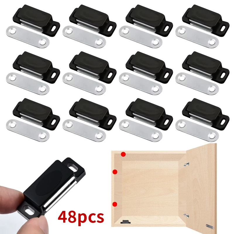 

48 шт. черная дверная присоска, дверная застежка, магнитная адсорбция, подходит для шкафа, обувного шкафа и других мебельных дверей