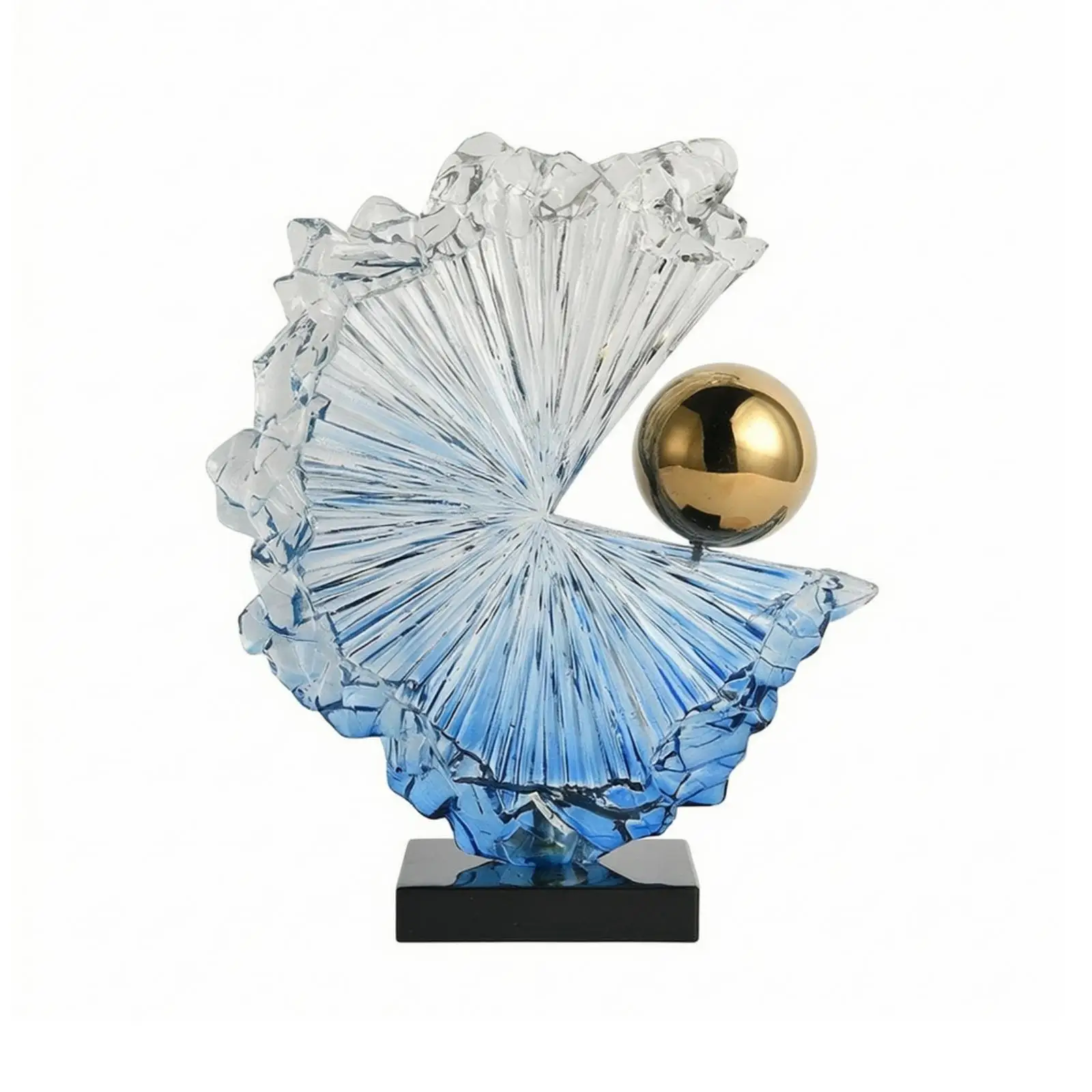 Home Decor Sculpture Abstract Fan Shaped Resin Statue with Radiant Texture Decorative Piece for Display Cabinet and Mantel