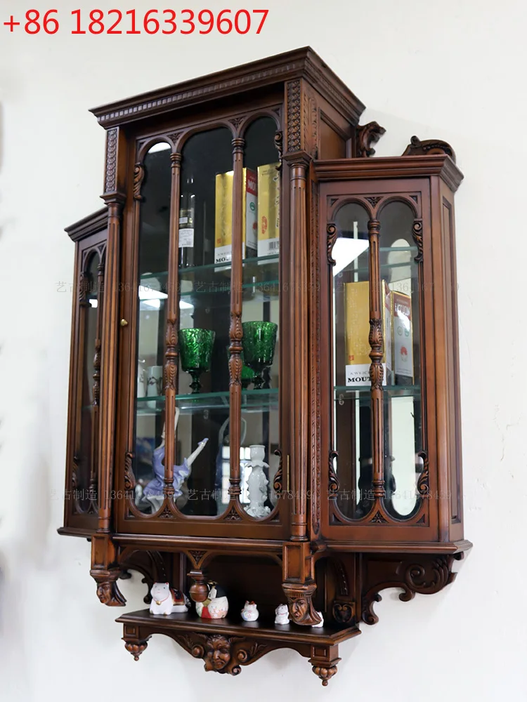 

Castle solid wood tenon and mortise hanging cabinet palace retro decorative wall cabinet display cabinet