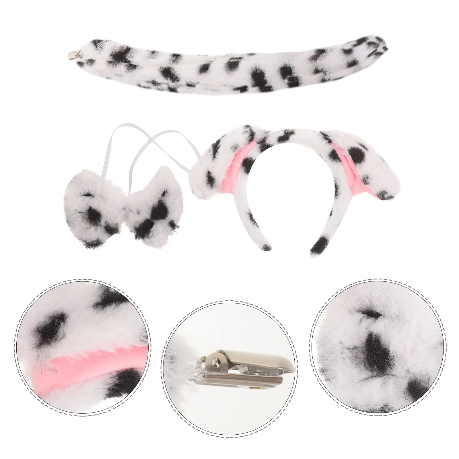 1 set Pudding Hond Hoofdband Set Gevlekte Puppy Oren Bowtie Staart Kostuum Accessoires Voor Cosplay Party Halloween Dierenoor