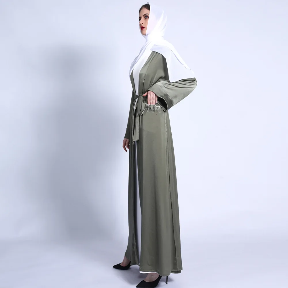 

Abaya Muslim Open Kimono Kaftan Arabic Ramadan Islamic Maxi Robe For Women Turkish Middle East Dubai Eid Rhinestone Tassel Gown