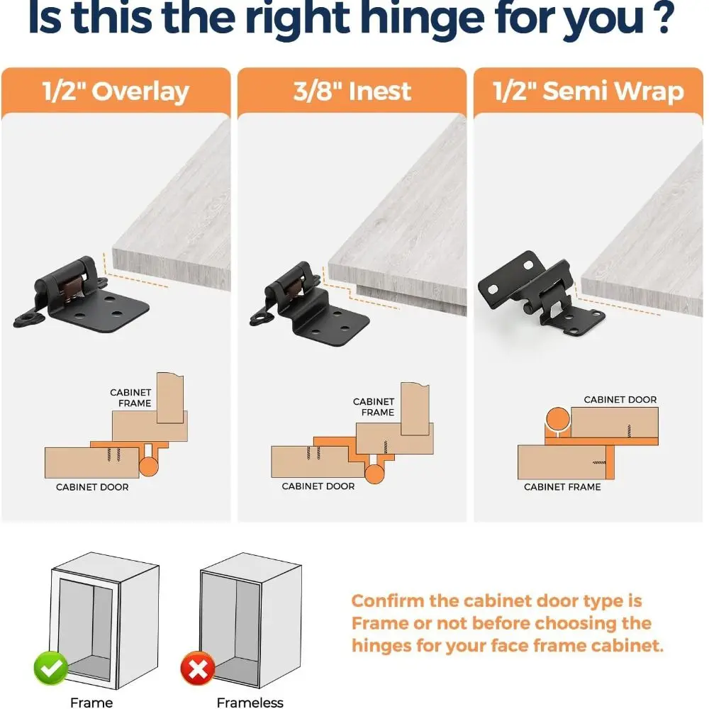 Semi-Concealed Overlay Cabinet Hinges Partial Wrap Adjustable Face Frame Hinges Soft-Close Self-Closing Hinges Hardware