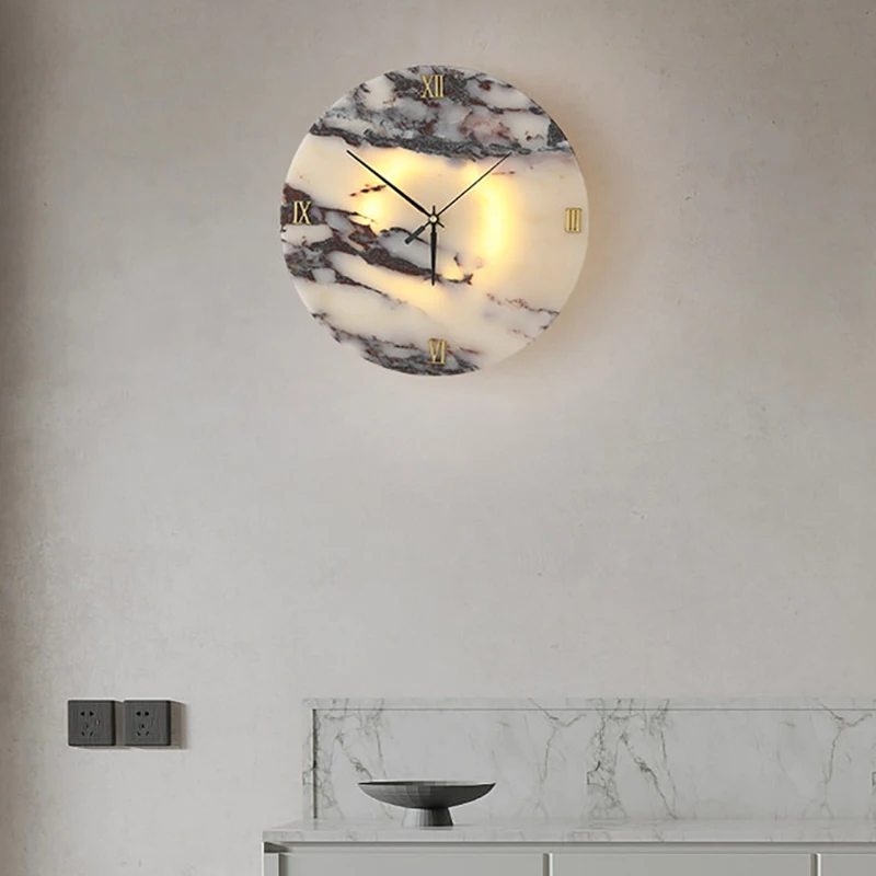 Innovative Clock Function LED Wall Lamp Natural Stone Indoor Foyer Bedroom Dining Room Lighting Fixtures Marble