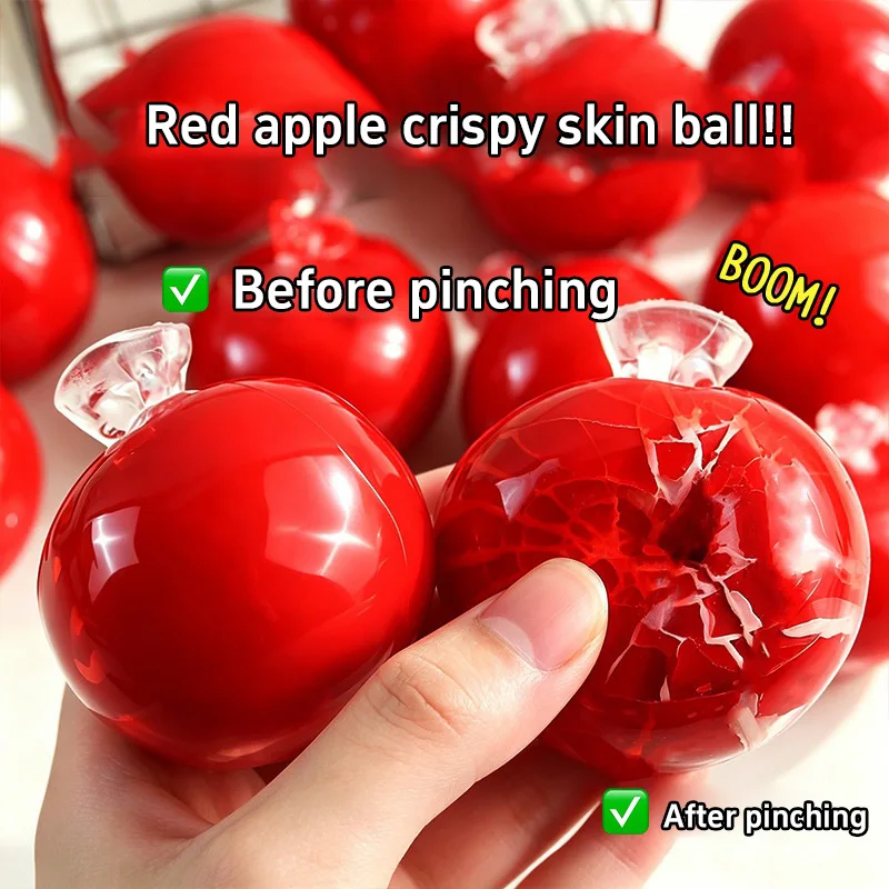 Red Green Apple Crispy Shell Squeeze Squishy Ball Slow Rebound Crackle Crunch Sound Handmade Stress Relief Ball For Adults