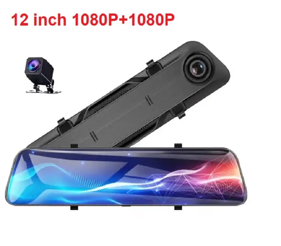 L123 12 Inch 1080P+1080P Streaming Media with Touch Screen Rearview Mirror DVR Dash Camera Dashcam