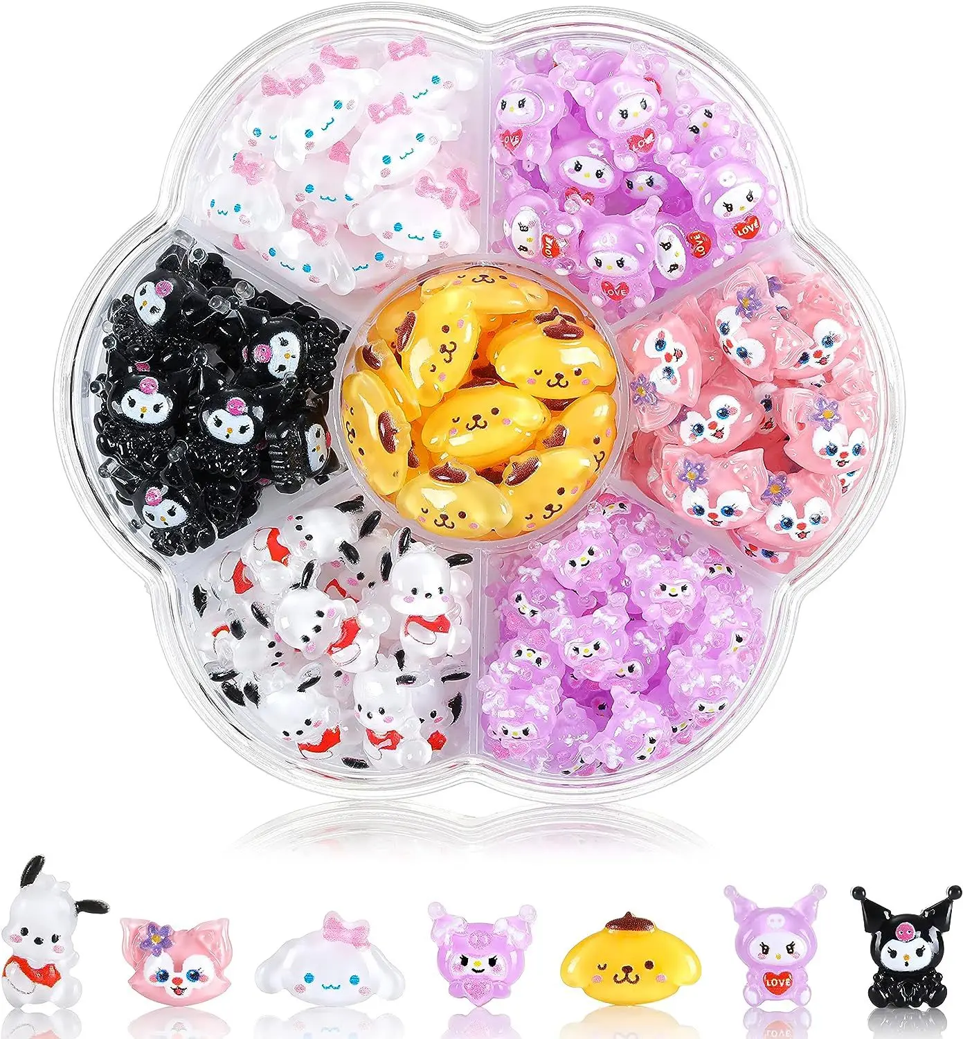 70pcs/Box Mixed 7types Cartoon Nail Parts Y2K MINISO Kawaii Fox/dog Nail Art Accessories DIY Hairpin ，Phone Case, Nail Charm