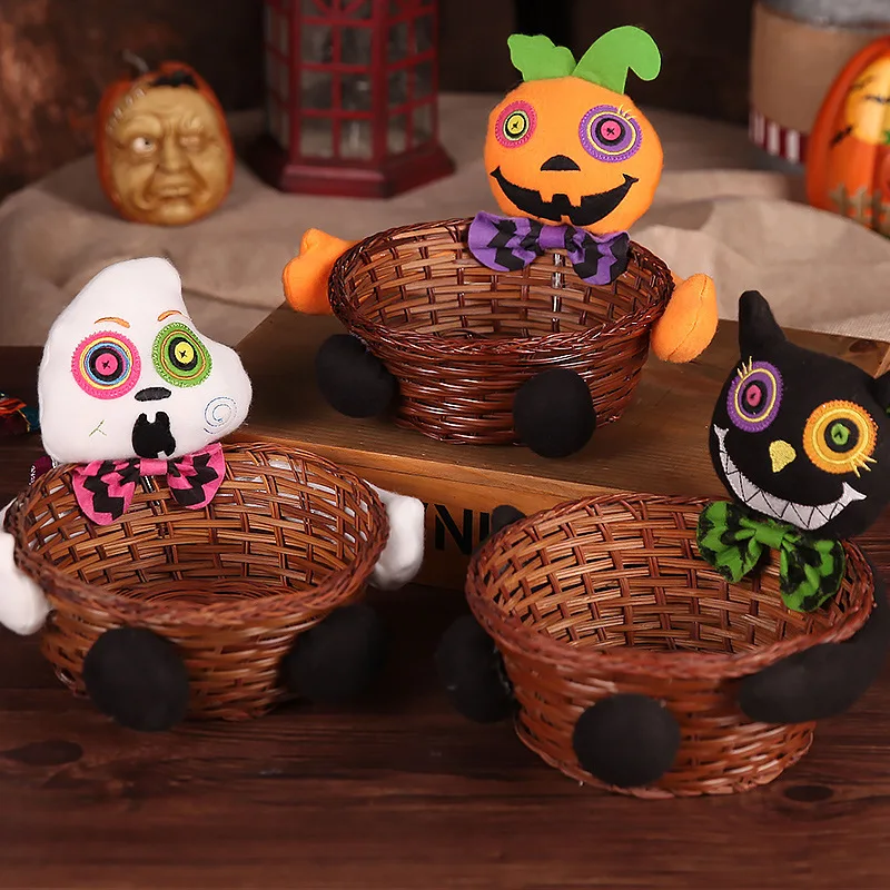 Halloween Candy Basket Arrangement Creative Storage Woven Basket Children's Fruit Basket Pumpkin Candy Halloween Decoration