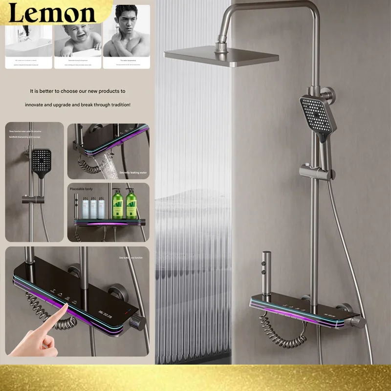 

LED Digital Display Bathroom Shower Faucet Kit Shower Set With Bidet Rainfall Wall Mounted Brass Hot and Cold Water Mixer Tap