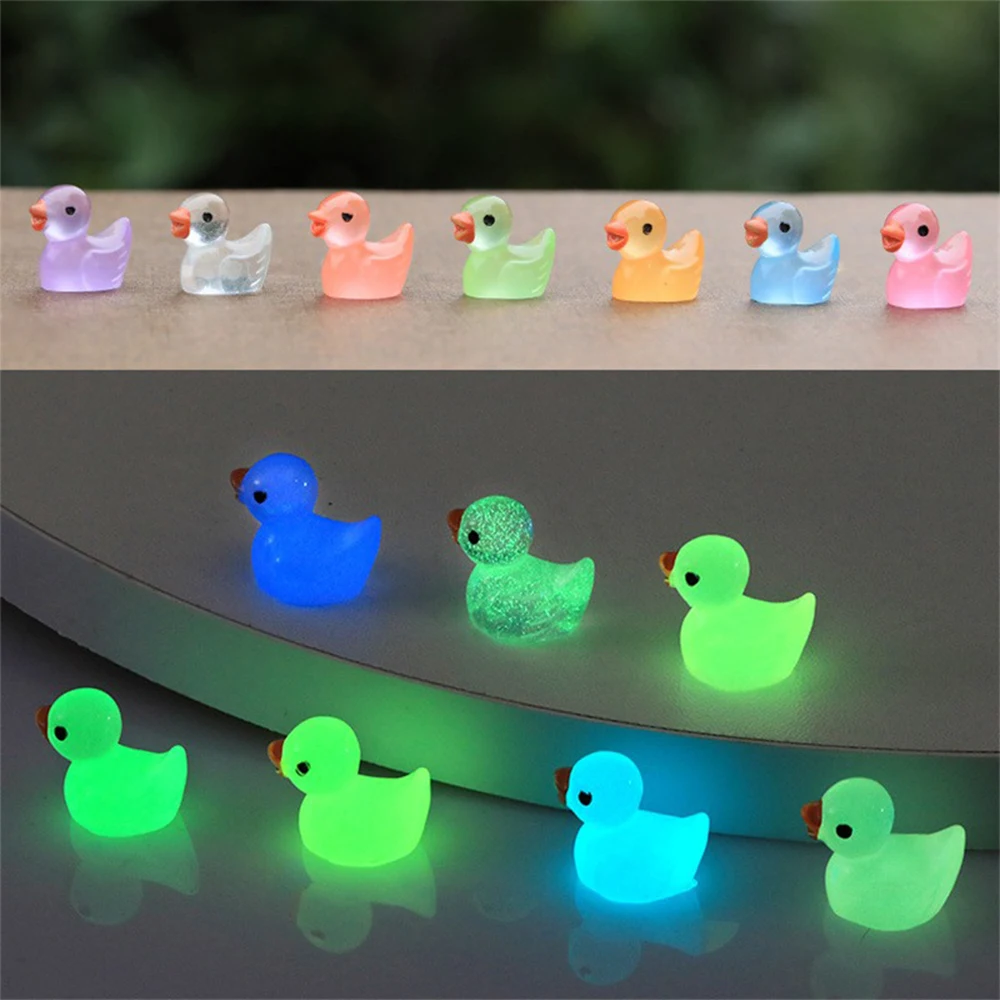 Mini Duck Glow At Night Miniature Figurines Cute Fairy Garden Decoration Luminous Swan Duck Desk Ornaments Dollhouse Crafts DIY