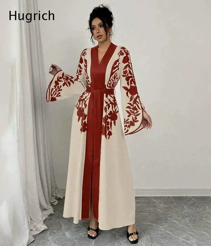 Women's Bohemian Floral Print Long Kimono Cardigan - Elegant Open Front Flowy Maxi Duster Coat with Bell Sleeves for Beach,