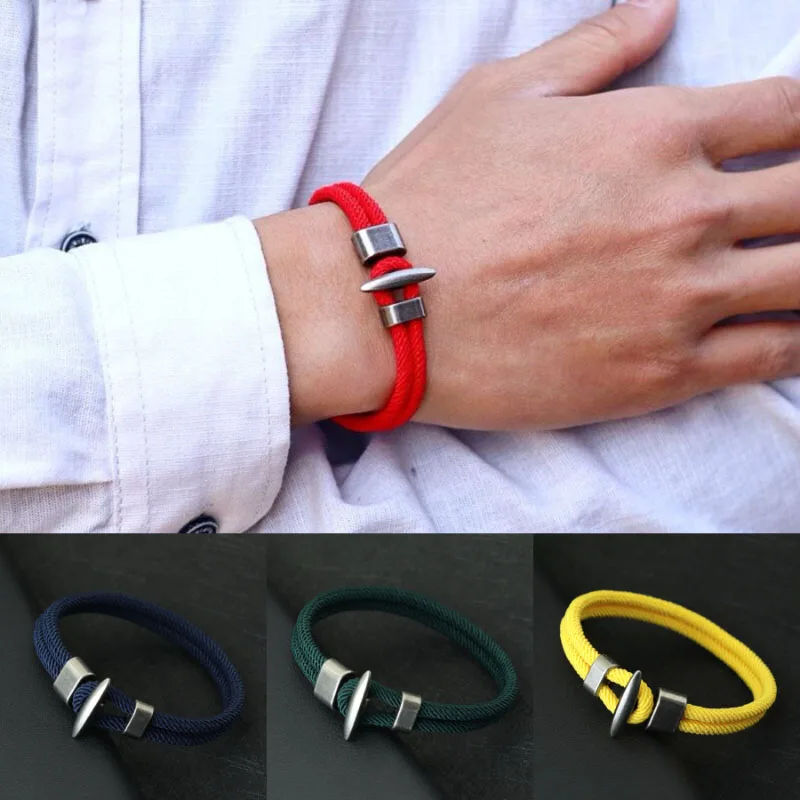 Pulsera de cuerda Retro 2025 para hombre, brazalete envolvente de tela de grado A de 4mm, surf náutico, deportes al aire libre, accesorios de mano de motorista geniales