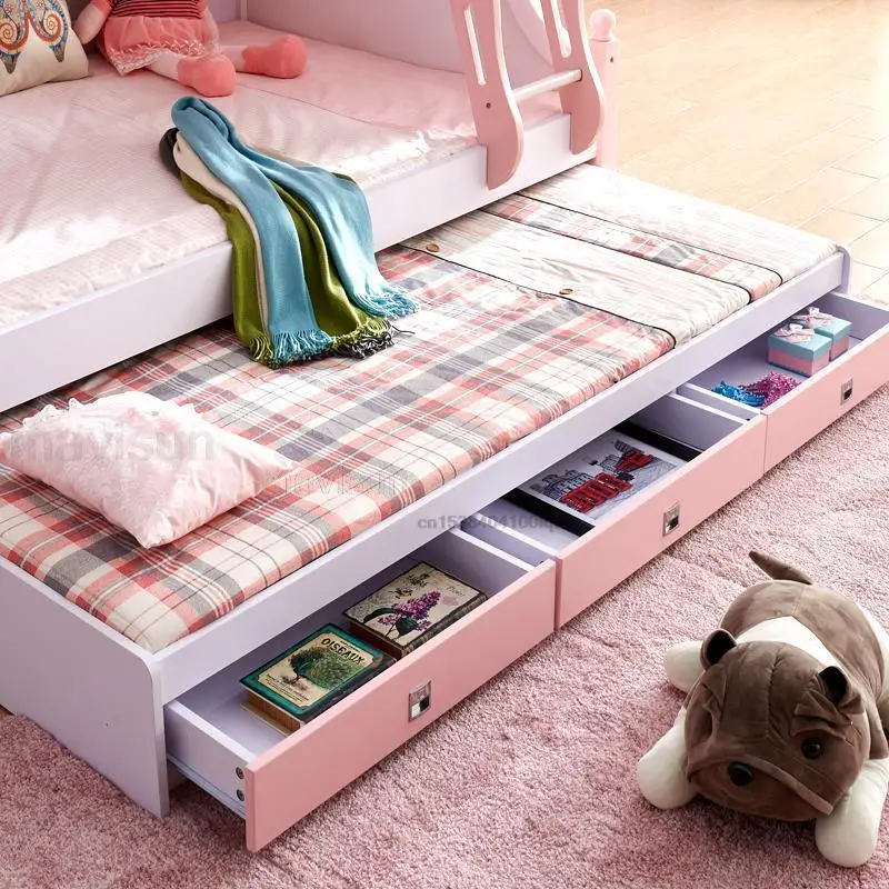 Northern European Bunk Bed For Children From 5 To 8 Years Old Modern Lovely Girl Bedroom Furniture Pink Castle Luxurious Bed