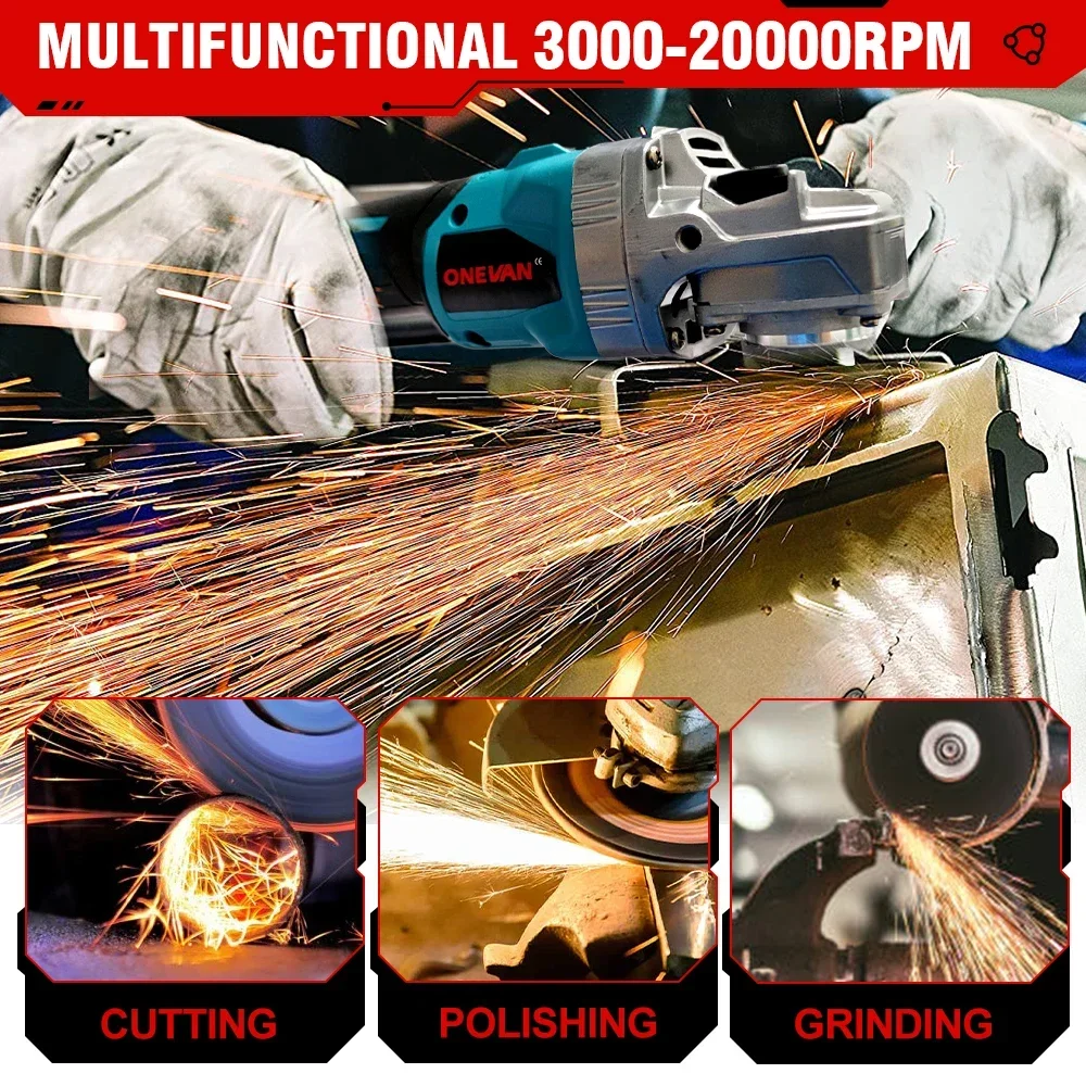 Imagem -04 - Onevan 125 mm sem Escova sem Fio Moedor de Ângulo Elétrico Velocidade Faça Você Mesmo Polisher Máquina Corte Ferramenta Elétrica para Makita 18v Bateria