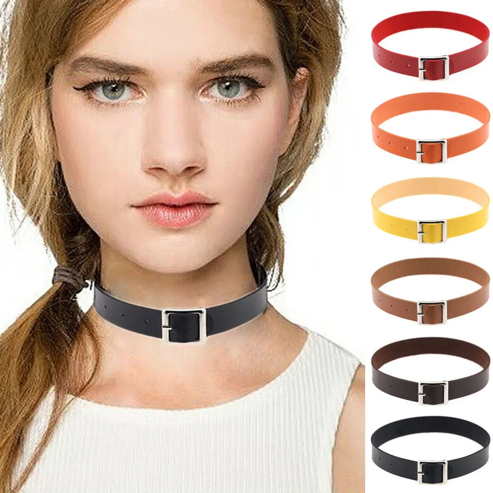 

Gothic Square Buckle Choker Collar Harajuku Punk Necklace Women Girls Simple Black PU Leather Chocker Bar Body Jewelry Gifts