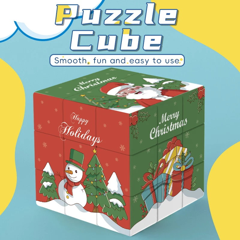 Christmas Red Version Magic Cube 3x3 Puzzle Cube Gift for Holiday Brain Teaser Toy
