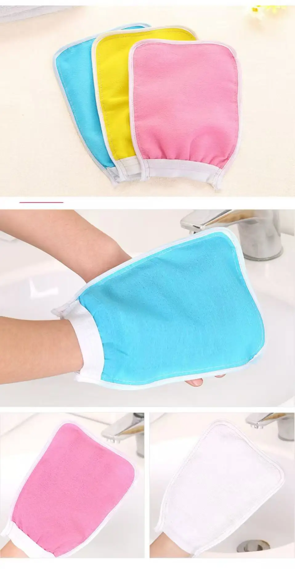 2Pcs Random Color No-rub Bath Gloves Thickened Exfoliating Shower Gloves Home Body Back Scrubber Bath Mitt Daily Bathroom Cleani view 6