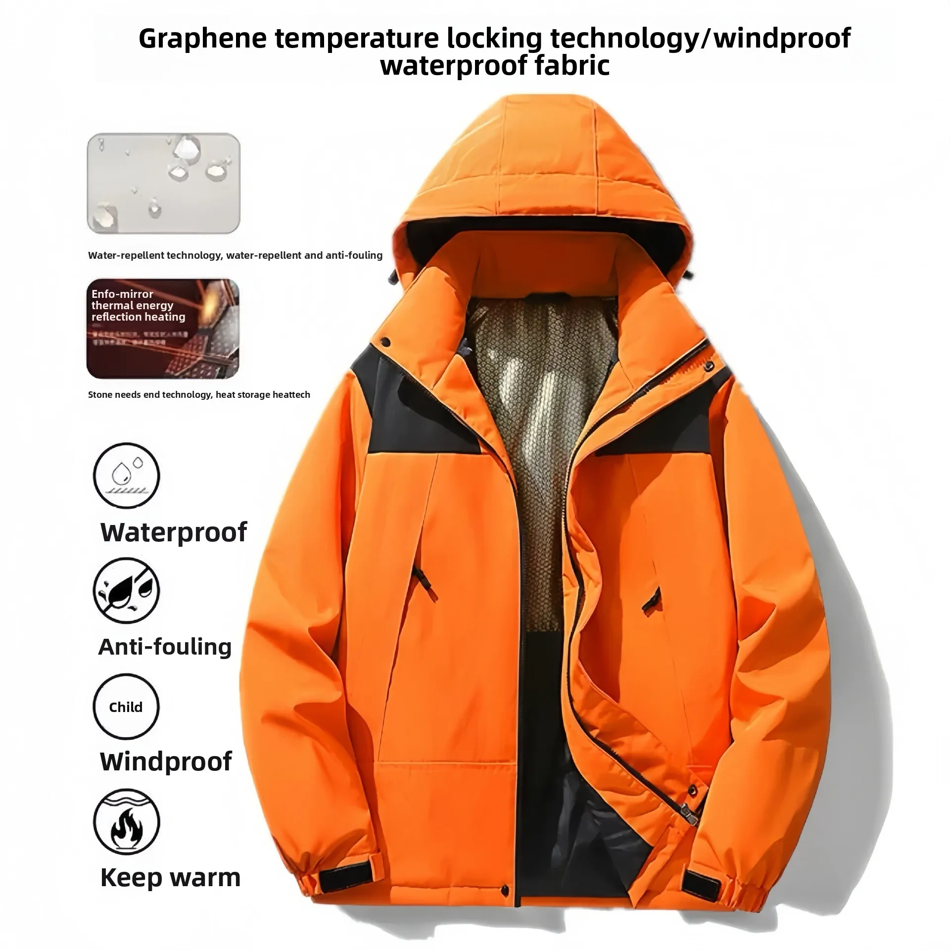 2025 Новая графеновая зимняя куртка для пар, утепленная флисовая теплая, ветрозащитное повседневное пальто с капюшоном