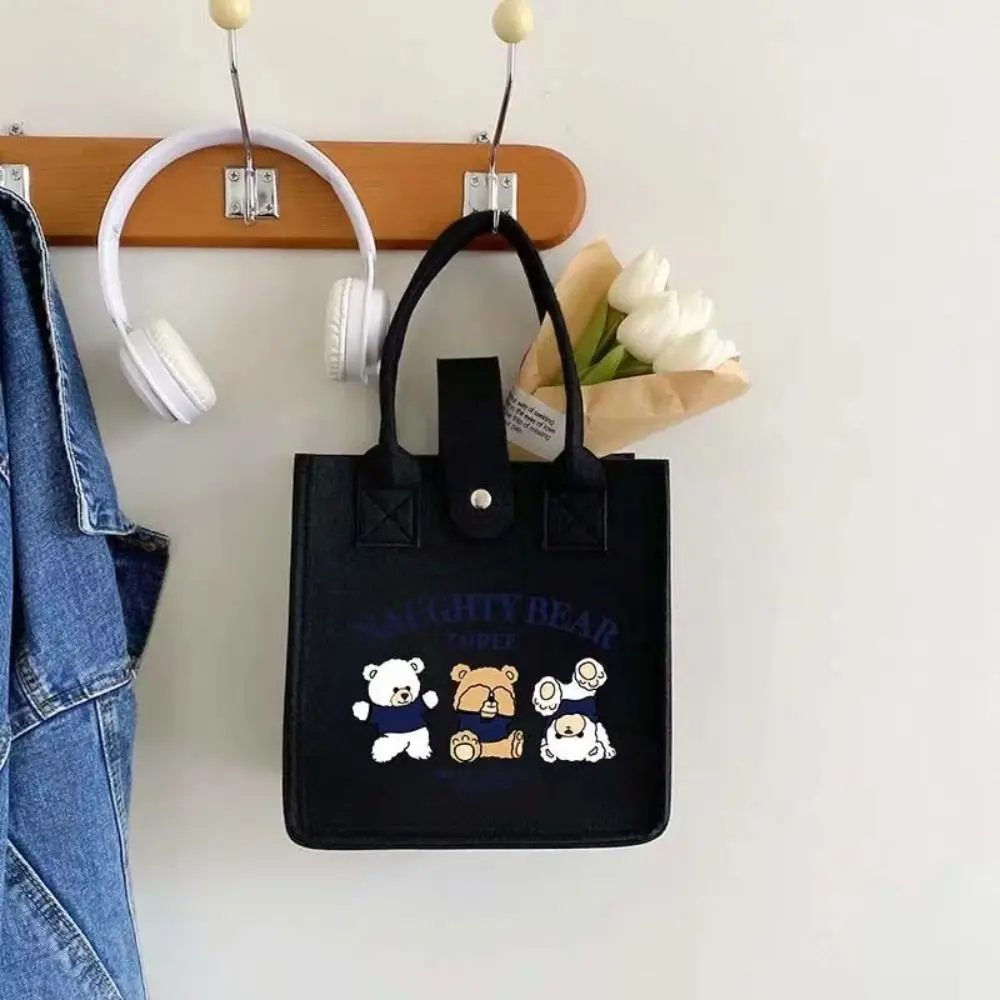 New Reusable Felt Handbag Casual Three Little Bear Travel Bags Large Capacity Mummy Bag