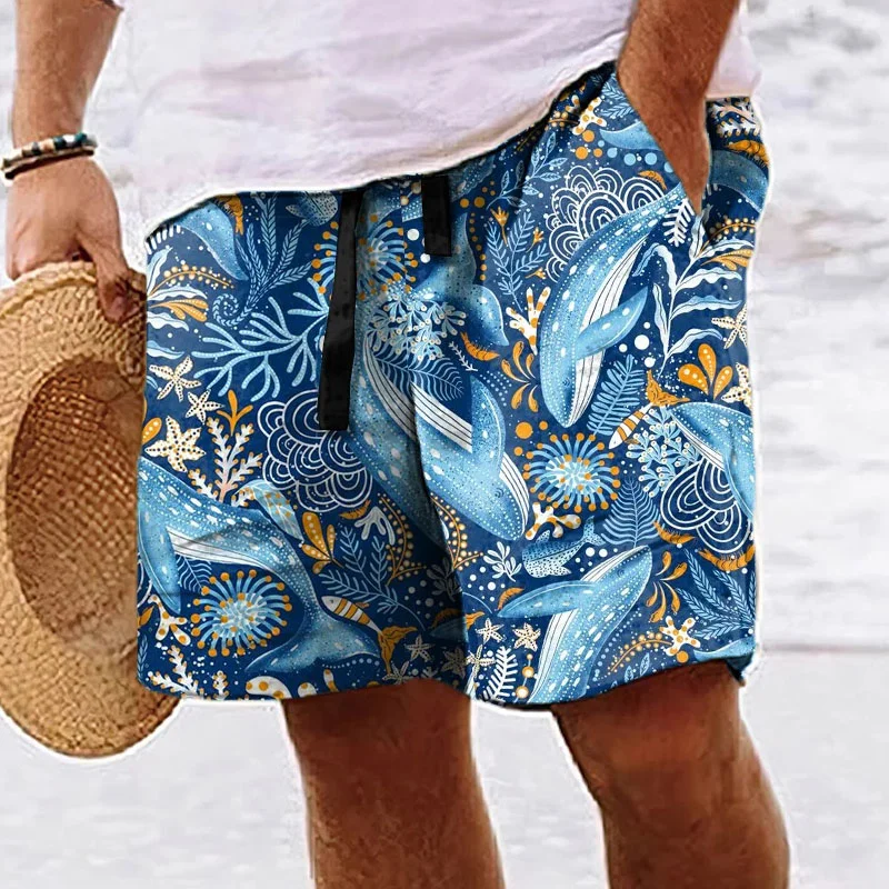 Sea Turtle Whales Pattern Short Pants Men Colorful Exquisite 3D Print Beach Shorts Summer Holiday Sport Loose Surf Swim Trunks